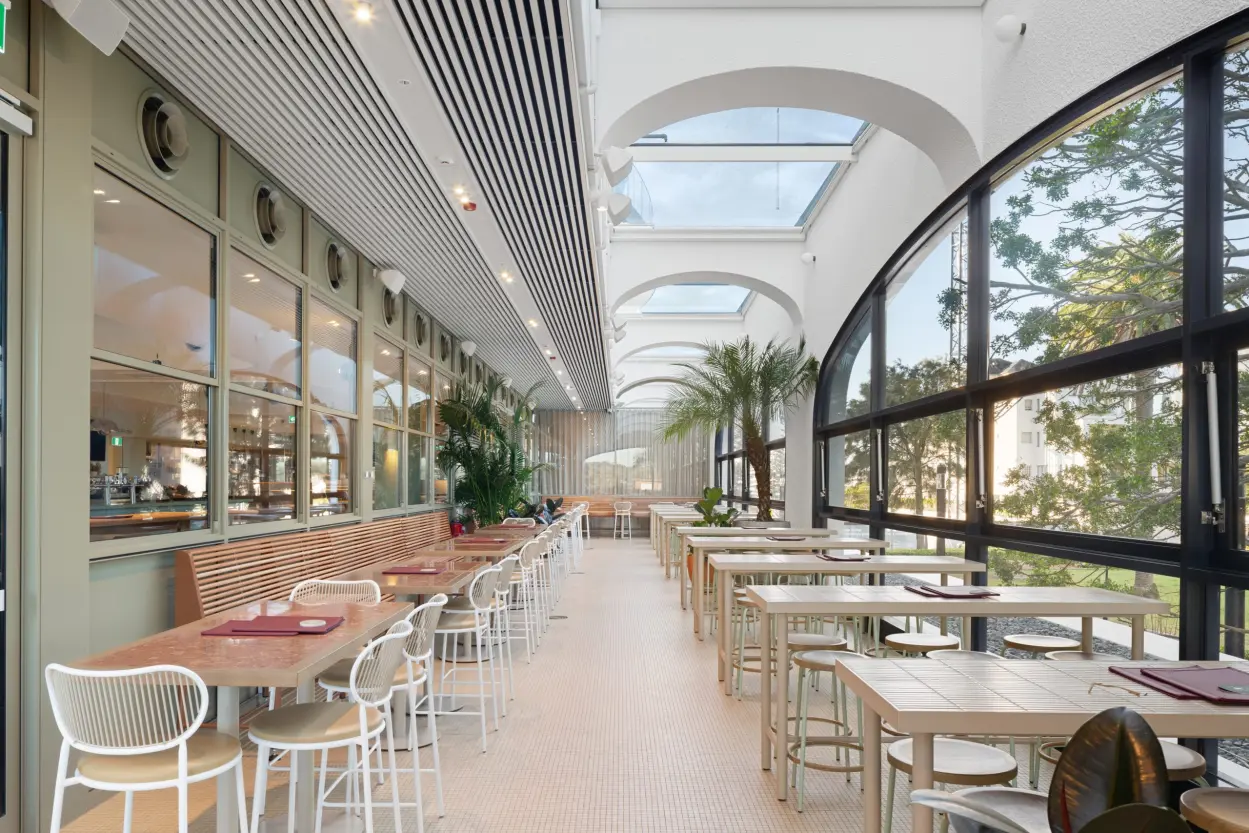 Interior of the PARC Pavilion hospitality venue with hanging gardens, delivered with mechanical, electrical, hydraulic and ESD engineering by Greenview.